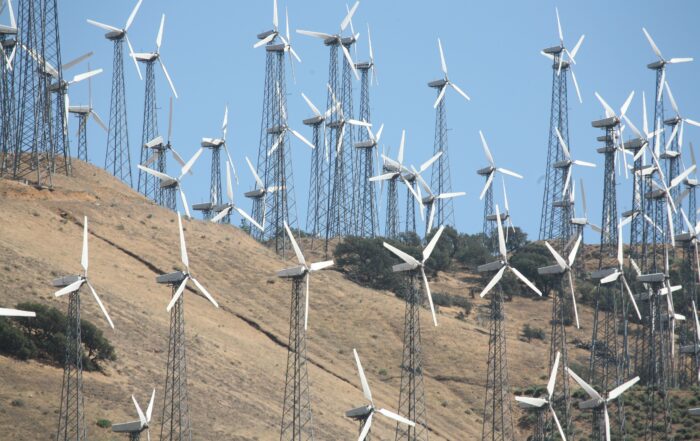 Wind turbines generating renewable energy in California, representing workforce development, clean energy training, and career pathways supporting the state’s energy transition.